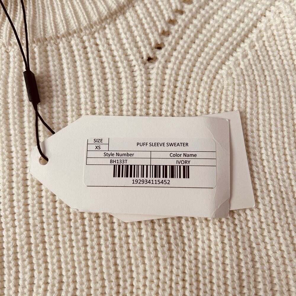 Anthropologie English Factory Women’s Ivory Ribbed Preppy Puff Sleeve Sweater XS - Picture 15 of 16